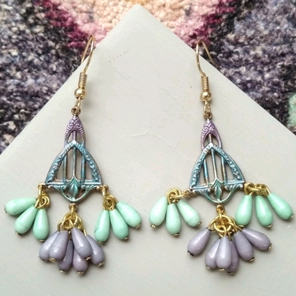 Art Deco Earrings Pastel Artisan Vintage Purple